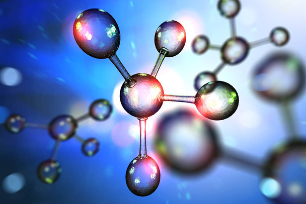 Close-up van kleurrijke atomaire deeltje achtergrond wetenschap 3D illustratie - Foto, afbeelding