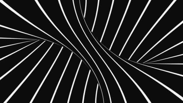 Schwarz-weiße psychedelische optische Täuschung. Abstrakte hypnotische animierte Hintergrund. Spirale geometrische Schleife monochrome Tapete - Filmmaterial, Video
