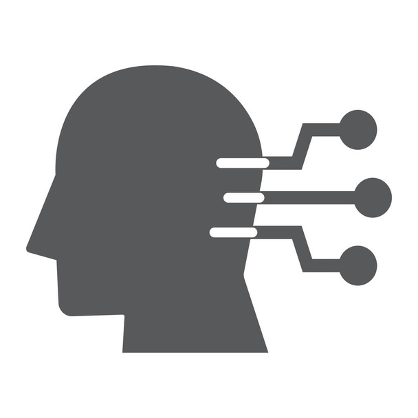 Icona del glifo dell'interfaccia neurale, tecnologia e rete, segno di connessione testa umana, grafica vettoriale, un solido modello su sfondo bianco, eps 10
. - Vettoriali, immagini
