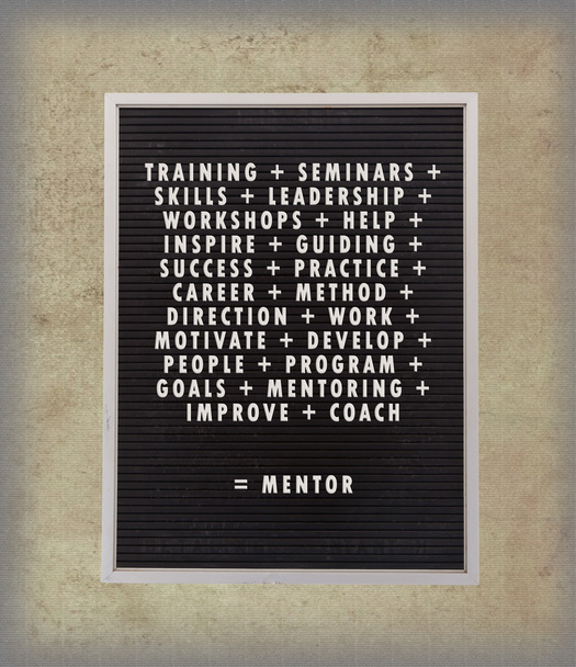 mentor concept in kunststof brieven op zeer oude menu bord - Foto, afbeelding
