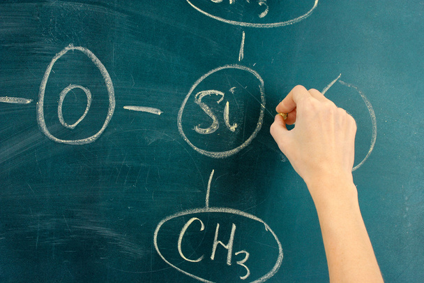 Chemical structure formula written on blackboard with chalk. - Foto, Bild