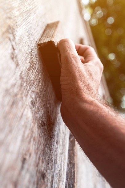 Free climbing wall practice training, close up of hand - Foto, imagen