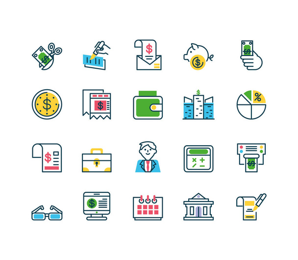wallet and Tax day icons set, half color - ベクター画像