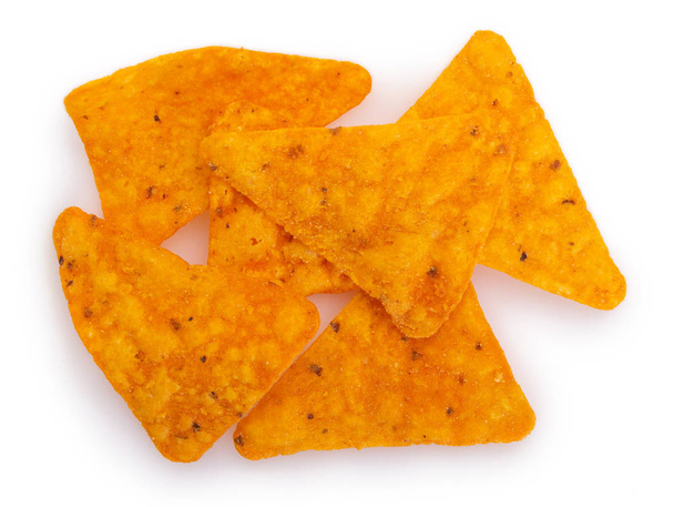nachos chips aislados sobre fondo blanco, chips de maíz primer plano
 - Foto, Imagen