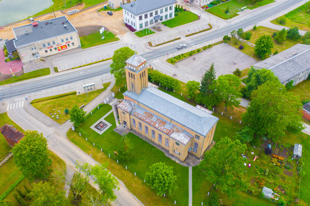 Beautiful Aerial view photo from flying drone panoramic on Akniste,  Latvia. Catholic Church In Sunny Summer Day. Architectural Heritage. (series) - Photo, Image