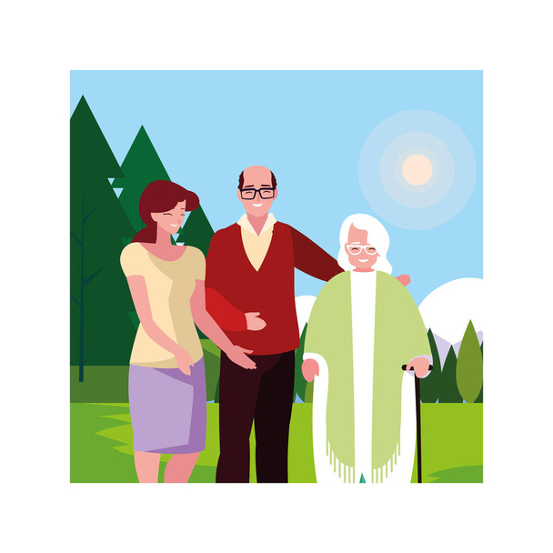 old couple and daughter fun together, two generations - Vector, afbeelding