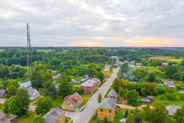 Beautiful Aerial view photo from flying drone panoramic on Akniste city, Latvia. Beautiful landscapes on small town fields and forests. (series) - Photo, Image