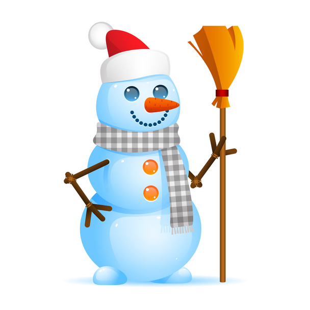 Снеговик держит метлу
 - Вектор,изображение