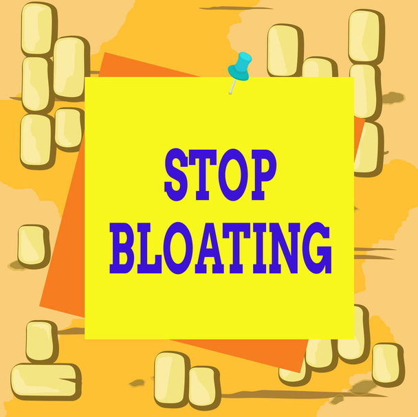 Word writing text Stop Bloating. Business concept for to end the condition where your belly feels full and tight Reminder color background thumbtack tack memo attached office pin square. - Photo, Image