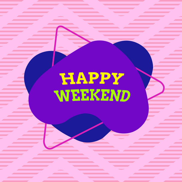 Tekst pisma Happy Weekend. Koncepcja oznaczająca życzenie komuś szczęśliwego weekendu lub wakacji Asymetryczne nierównomierne kształty szablonu obiektu zarys wielobarwny. - Zdjęcie, obraz