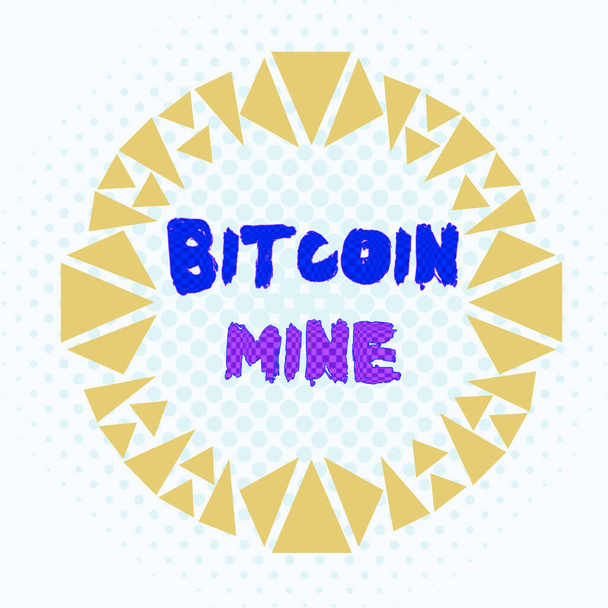 Word writing text Bitcoin Mine. Business concept for Processing of transactions in the digital currency system Asymmetrical uneven shaped format pattern object outline multicolour design. - Φωτογραφία, εικόνα