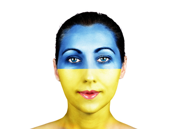 Face with the Ukraine flag - Foto, imagen