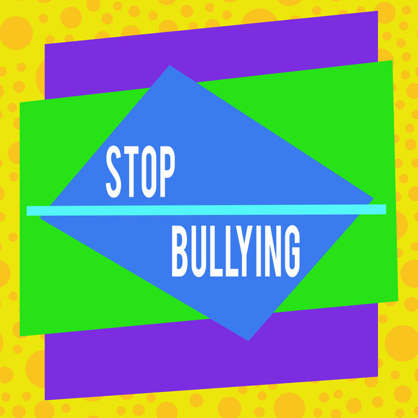 Signo de texto que muestra Stop Bullying. Foto conceptual para detener el comportamiento agresivo entre los niños en edad escolar Patrón asimétrico de formato desigual esquema de objeto diseño multicolor
. - Foto, imagen