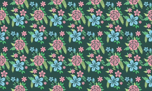 Botanische blad ontwerp patroon achtergrond, met mooie roze bloem ontwerp. Inzameling - Vector, afbeelding