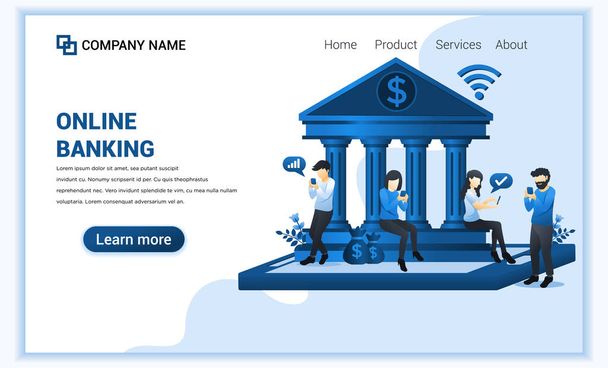 Moderno concepto de diseño de página web plana de banca en línea, inversión financiera en línea. Plantilla plana de landing page. ilustración vectorial
 - Vector, Imagen