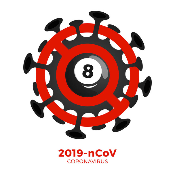 Biljardipallo vektori merkki varovaisuutta coronavirus. Pysäytä 2019-nCoV-epidemia. Coronavirus vaara ja kansanterveydellinen riski tauti ja influenssan puhkeaminen. Urheilutapahtumien ja otteluiden konseptin peruuttaminen
 - Vektori, kuva