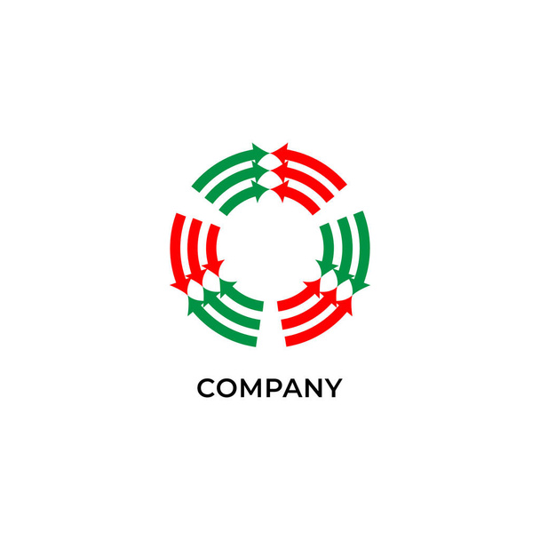Üç katmanlı kırmızı ve yeşil oklar dönüyor. Logo tasarım şablonu. Beyaz arkaplanda izole edilmiş geri dönüşüm logosu kavramı - Vektör, Görsel