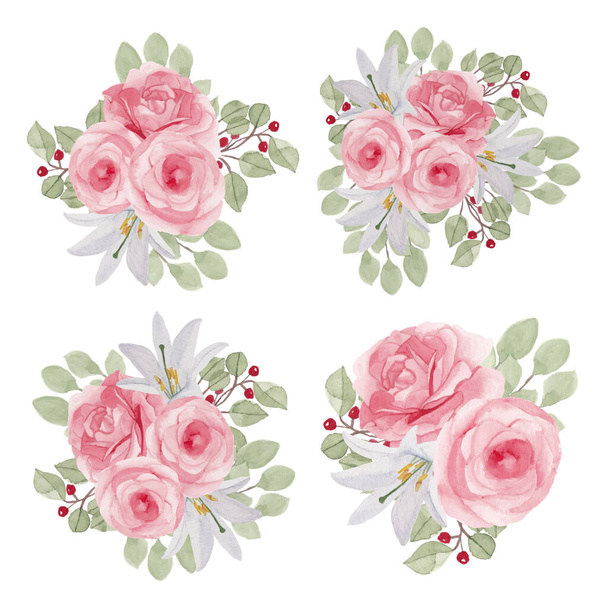 Rose flower watercolor illustration collection in pink color - Vecteur, image