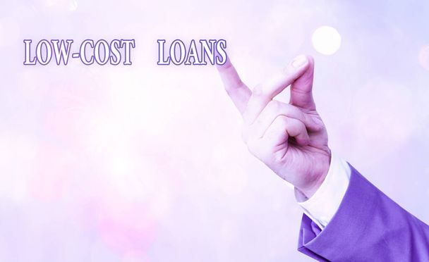 Writing note showing Low Cost Loans. Business photo showcasing loan that has an interest rate below twelve percent. - Photo, Image