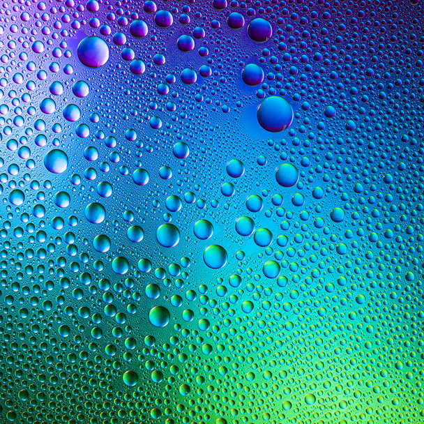 Water drops spectral colors blue purple green gradient rainbow colorful beading lotuseffekt tau sealing - Zdjęcie, obraz