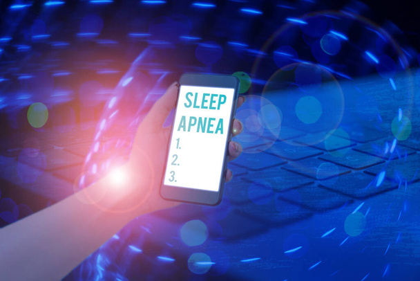 Fogalmi kézírás alvási apnoéról. Üzleti fotó bemutató rendellenesség, amely bizonyítja, többször leáll a légzés alvás közben. - Fotó, kép