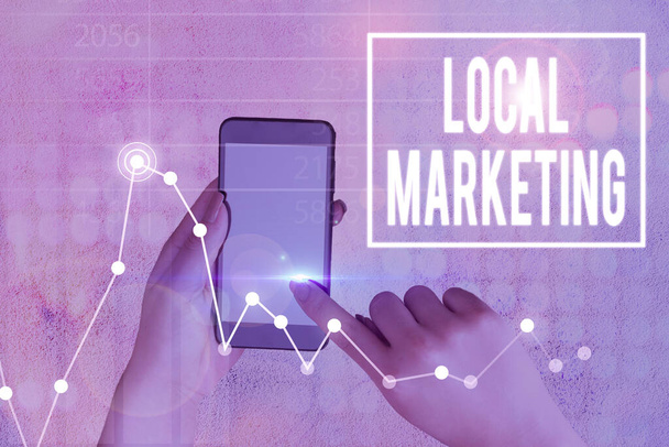 Conceptual hand writing showing Local Marketing. Business photo text targets customers by finely grained location such as a city. - Photo, Image