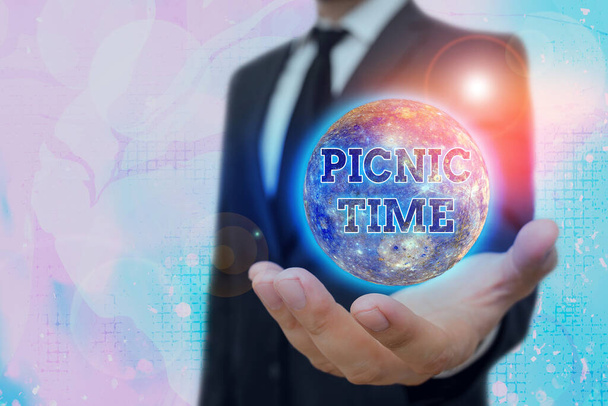 Conceptual hand writing showing Picnic Time. Business photo text period where meal taken outdoors as part of an excursion. - Photo, Image