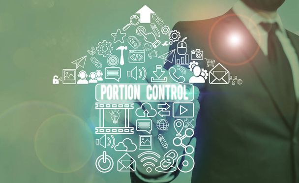 Handschrift Text Portion Control. Konzept bedeutet, die richtigen Maße oder Portionsgrößen pro Kalorie zu kennen. - Foto, Bild