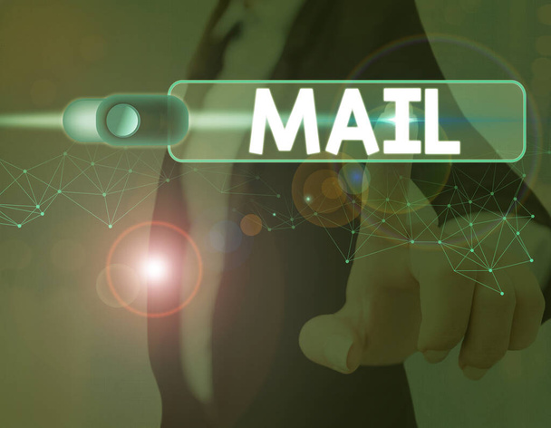 Psaný text Mail. Pojem znamená dopisy nebo balíky odeslané nebo doručené prostřednictvím poštovního systému. - Fotografie, Obrázek
