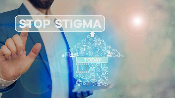 Käsitteellinen käsin kirjoittaminen osoittaa Stop Stigma. Business valokuva teksti lopettaa tunne paheksuntaa, että useimmat osoittavat yhteiskunnassa on
. - Valokuva, kuva