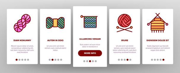 Yarn Ball For Knitting Onboarding Icons Set Vector. Yarn In Bucket And Needles, Threads And Hooks, Sweater And Sock Illustrations - Vector, Image