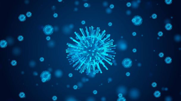 3d καθιστούν Coronavirus (COVID-19), Ιό της γρίπης ή μικροοργανισμού. Ταχεία πολλαπλασιασμός των βακτηρίων Μόλυνση. Έννοια ιστορικού. - Φωτογραφία, εικόνα