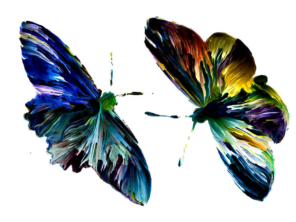 Αυτόματη ζωγραφική πεταλούδα με οργανικές υφές και πλούσια χρώματα στο θέμα της Φύσης, του καλοκαιριού, της χαράς και της τέχνης - Φωτογραφία, εικόνα