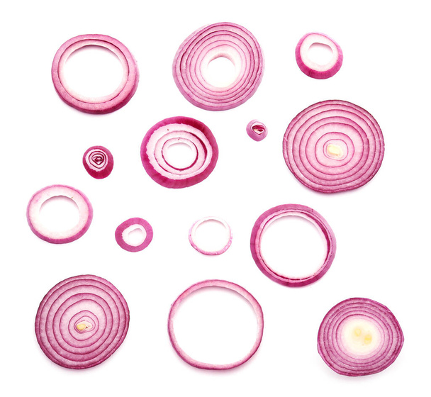Fresh onion rings on white background - Photo, Image