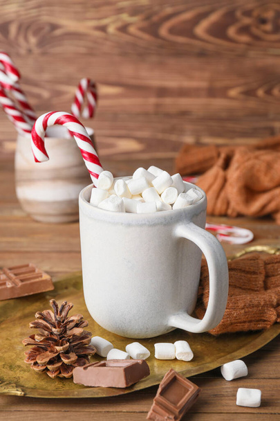 Cup of hot chocolate on wooden table - Φωτογραφία, εικόνα