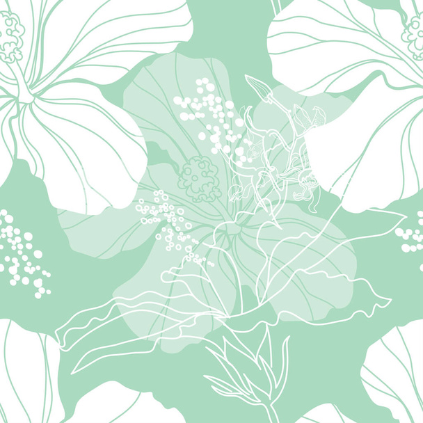 Vector seamless black and white floral pattern from leaf. Natural summer background - Wektor, obraz