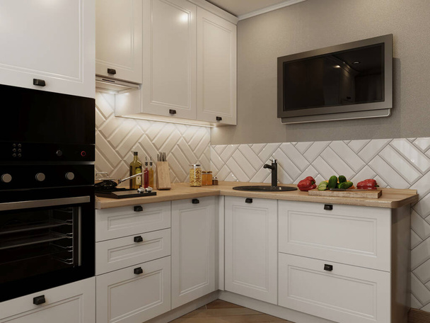 Modern wooden white kitchen in the interior - Foto, immagini