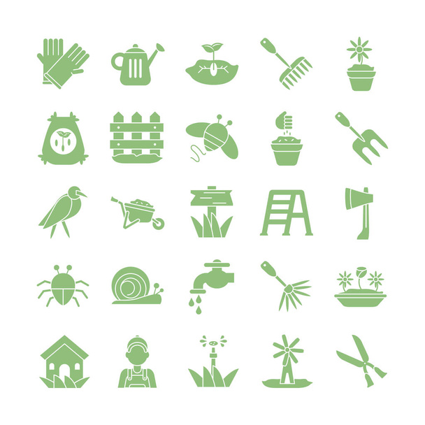 flowers and gardening icons set, silhouette style - Vector, Image