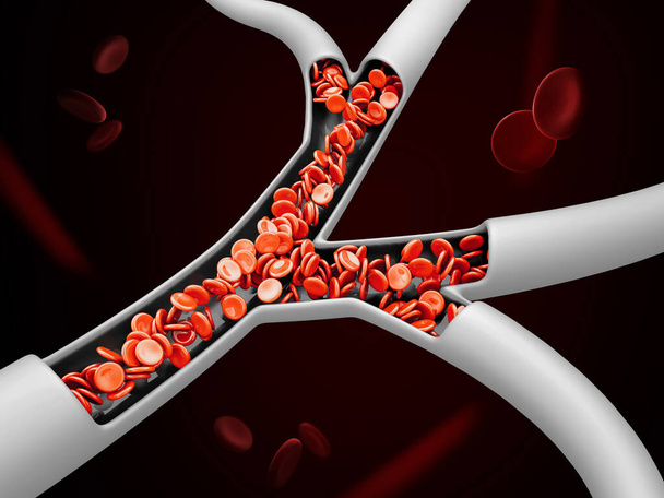 静脈内の赤血球の3Dイラスト,クリッピングパスが含まれています - 写真・画像