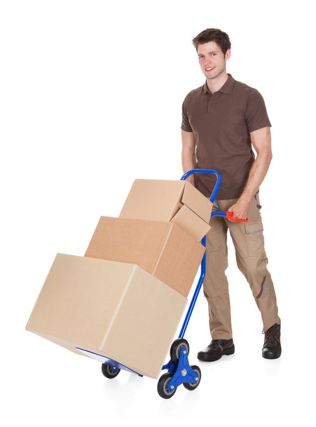 Delivery Man With Hand Truck And Boxes - Φωτογραφία, εικόνα