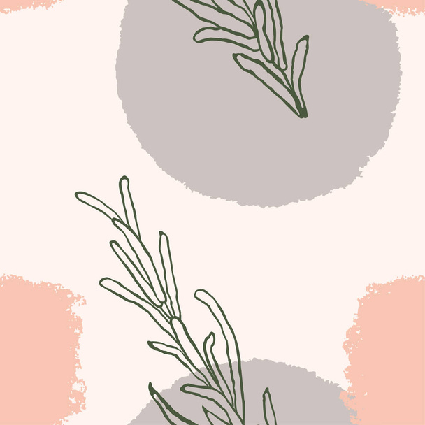 Bezproblémový vzor s abstraktními tvary a ilustracemi rostlin - Vektor, obrázek