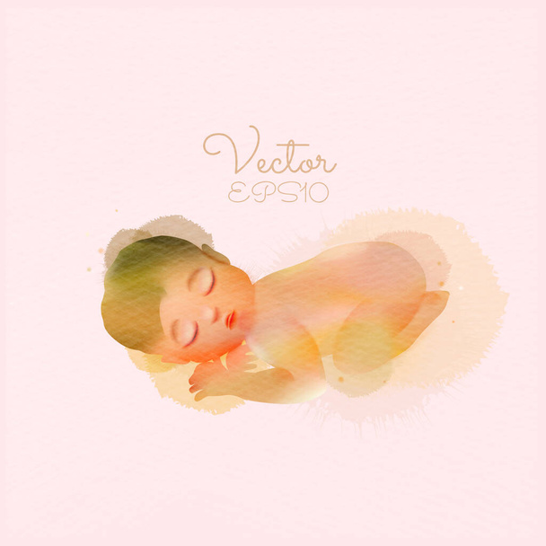 Watercolor illustration of cute newborn baby sleeping. Vector illustration - Vector, Image