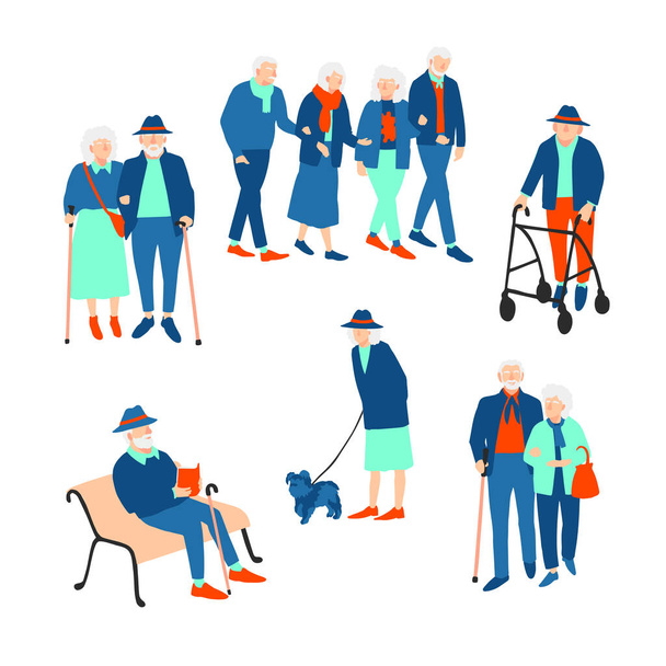 Happy senior people walking - Vector, Image