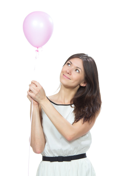 Young happy girl with pink balloon as a present for birthday - Foto, afbeelding