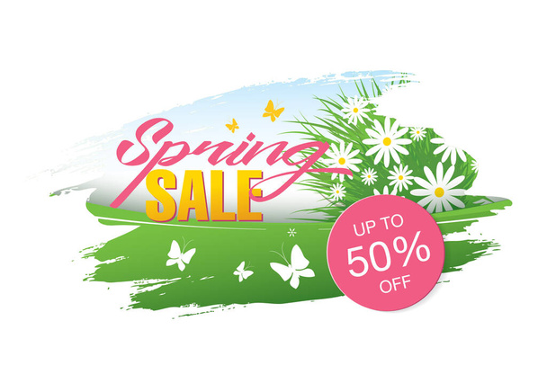 Bright spring sale poster with messy brush strokes  - Vector, Image