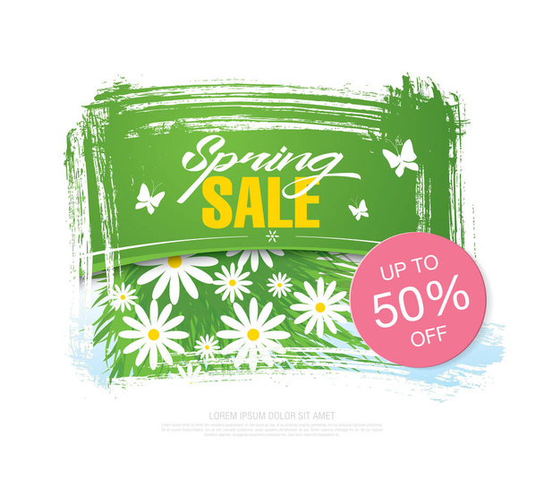 Bright spring sale poster with messy brush strokes  - Vector, imagen