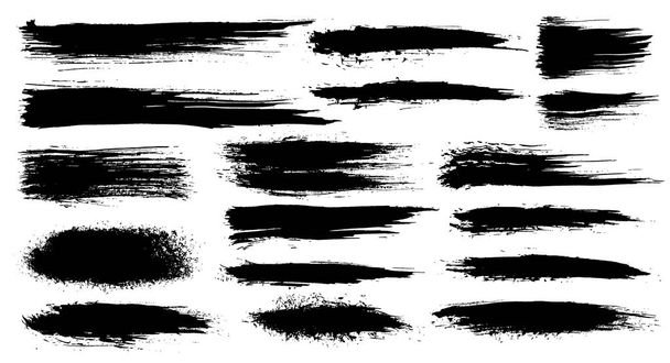Vector set of grunge artistic brush strokes, brushes. Creative design elements. Grunge watercolor wide brush strokes. Black collection isolated on white background - Vector, Image