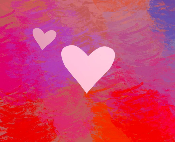 Abstract Valentine background art. Hearts on canvas. Multicolored romantic backdrop. Contemporary art. Artistic digital palette. - Фото, зображення