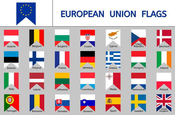 Σετ σημαιών της Ευρωπαϊκής Ένωσης, εικονίδια σημαίας, σημαίες χωρών της Ευρώπης - Διάνυσμα, εικόνα