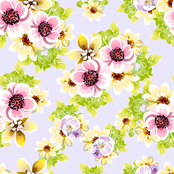 Colourful vintage style flowers seamless pattern - Вектор, зображення